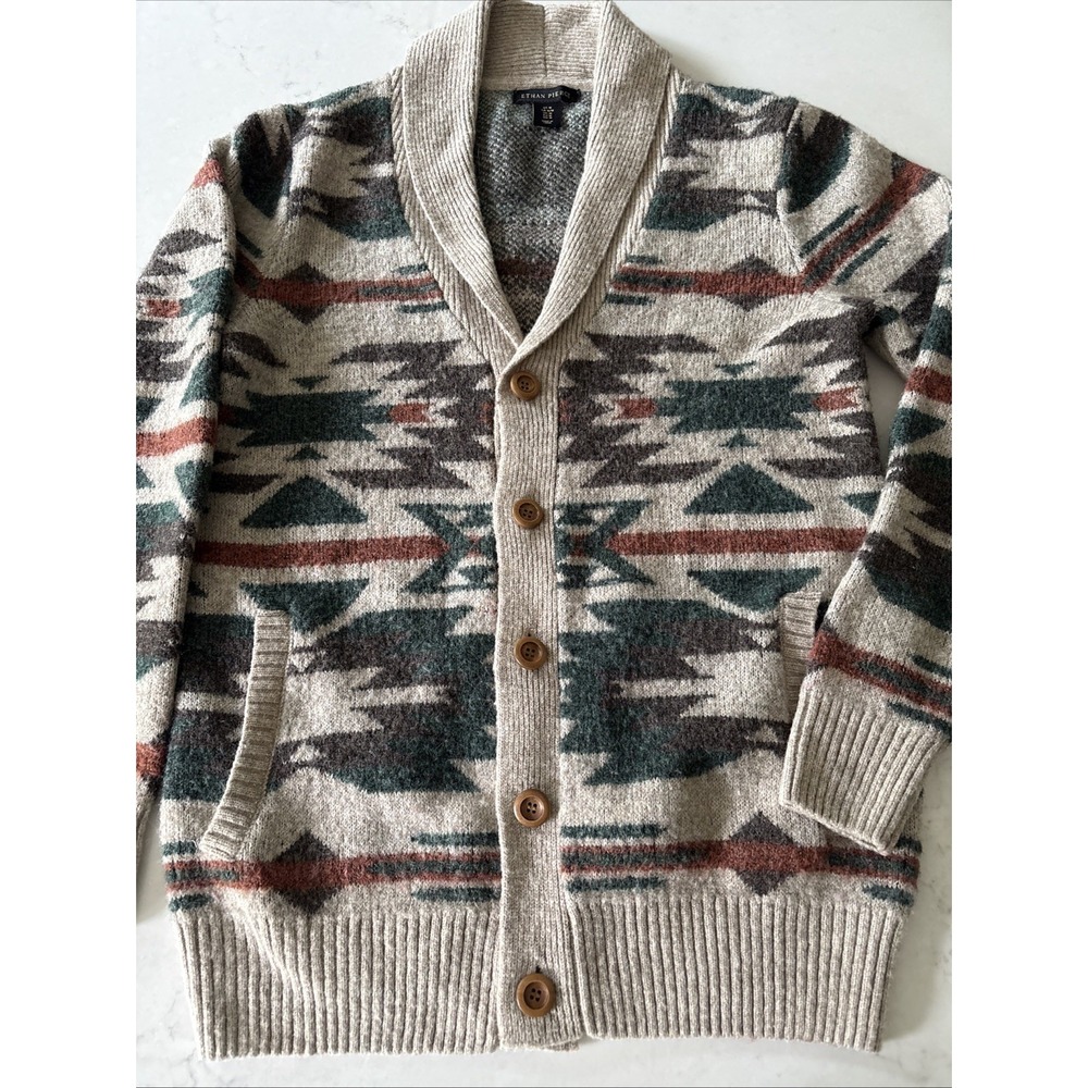 ETHAN PIERCE Aztec Shawl Collar Cardigan Wool Blend Southwestern Mens M Sweater